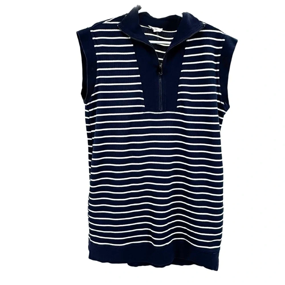 Entro Navy and White Striped Mini Dress sleeveless ribbed coastal nautical M